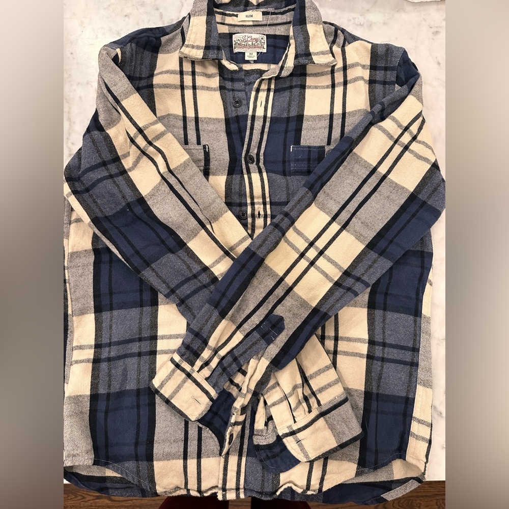 Brand new j crew Blue and Cream Plaid flannel Shirt